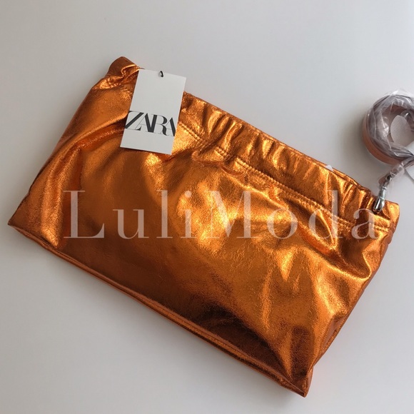 Zara Handbags - LAST TWO Zara Metallic Orange Clutch Crossbody Bag
